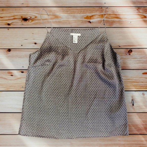 Tops - H&M Women’s Tiny Strap Sleeveless Silk Blouse in Black/Tan Pattern